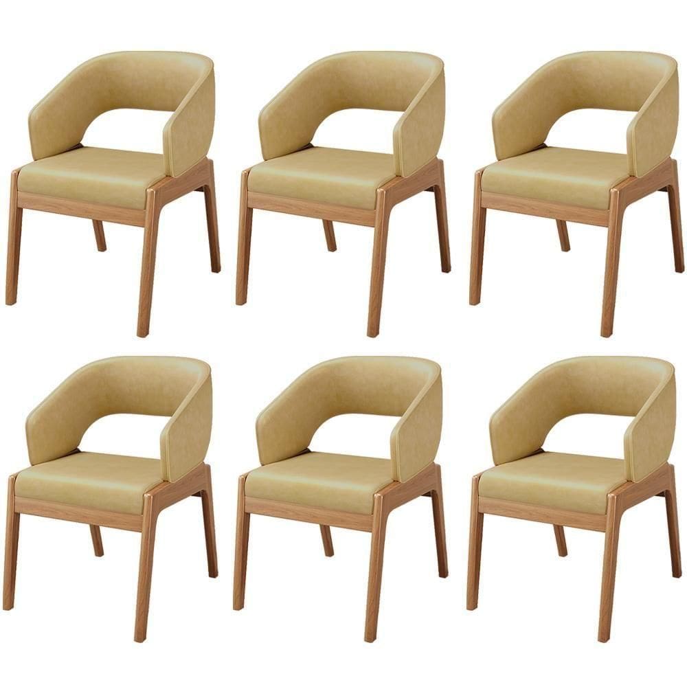 Kit 06 Cadeiras De Jantar E Estar Living Estofada Lince L02 Couríssimo Casco Fendi - Lyam Decor