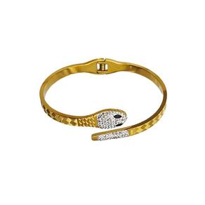 Pulseira Feminina Cobra Bracelete Em Aço Inoxidável Com Strass