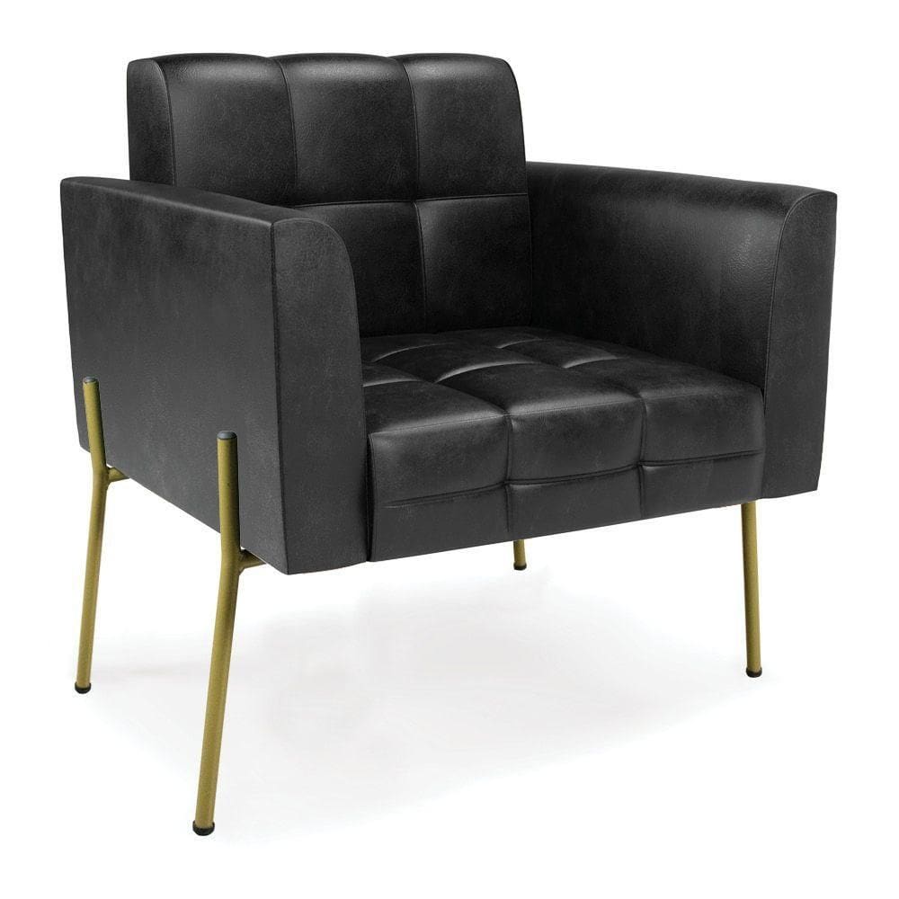 Poltrona Pé De Ferro Dourado Para Sala Elisa Corano Preto D03 - D`rossi