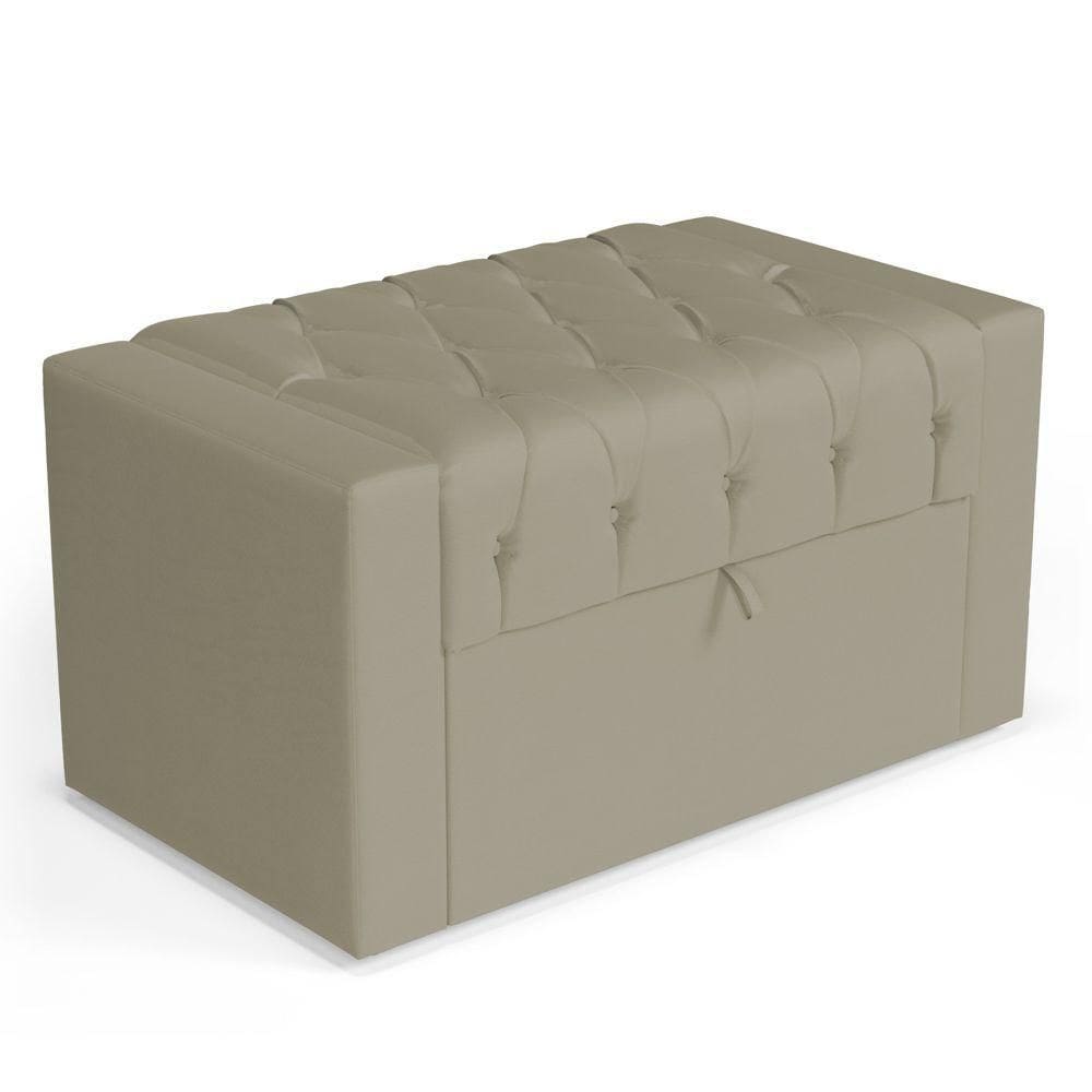 Calçadeira Báu Solteiro Atena 90cm Capitonê Veludo Bege - Desk Design
