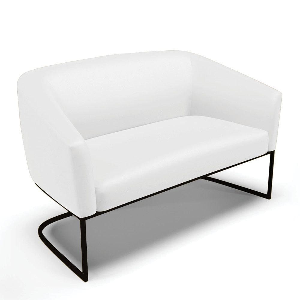 Sofá Namoradeira 2 Lugares Base Industrial Preto Stella Corino Branco D03 - D`rossi