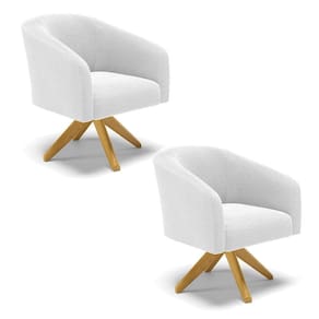 Kit 2 Poltronas Giratória Stella Bouclê Base De Madeira Ma30 - D`rossi Cor Off White