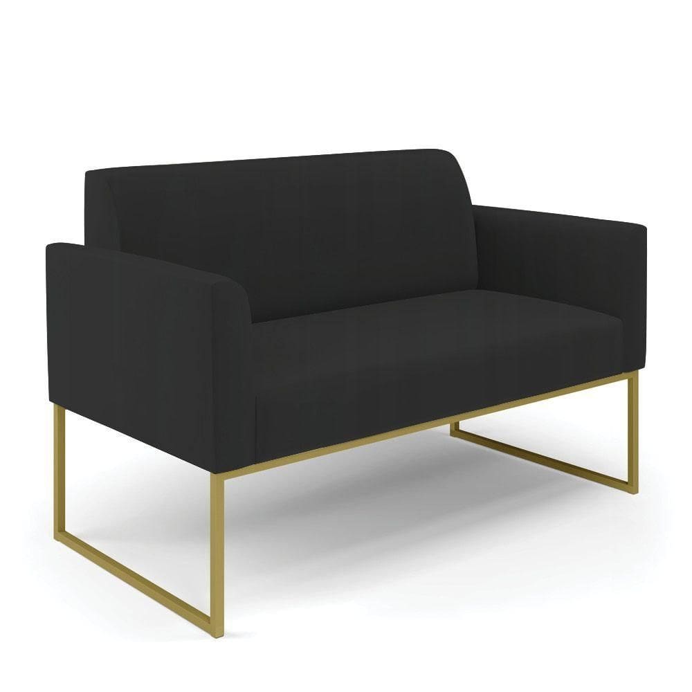 Sofá Namoradeira Base Industrial Dourado Marisa Veludo Preto D03 - D`rossi