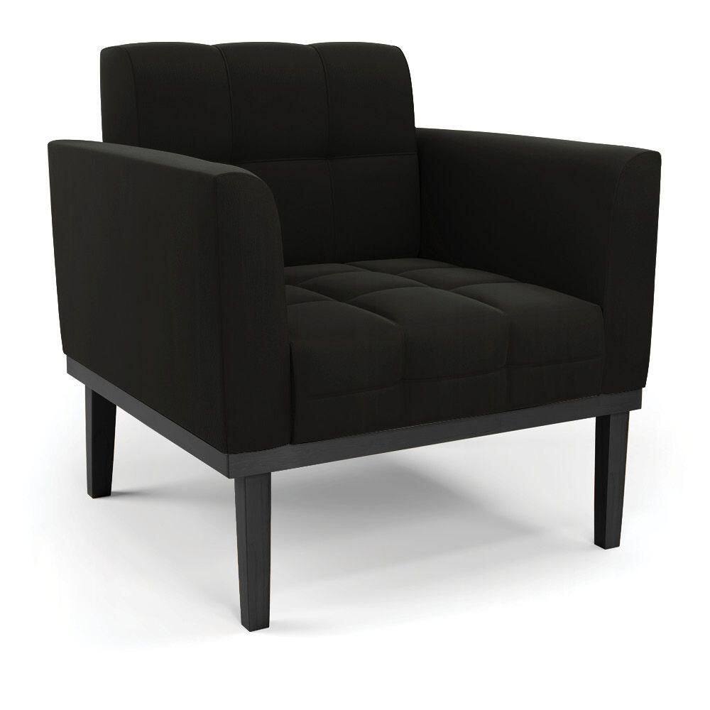 Poltrona Base De Madeira Fixa Preto Elisa Suede Preto D03 - D`rossi