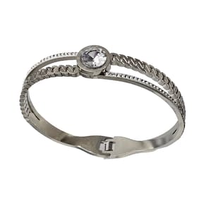 Pulseira Feminina Pedrinha Bracelete Com Strass Em Aço Inoxidável