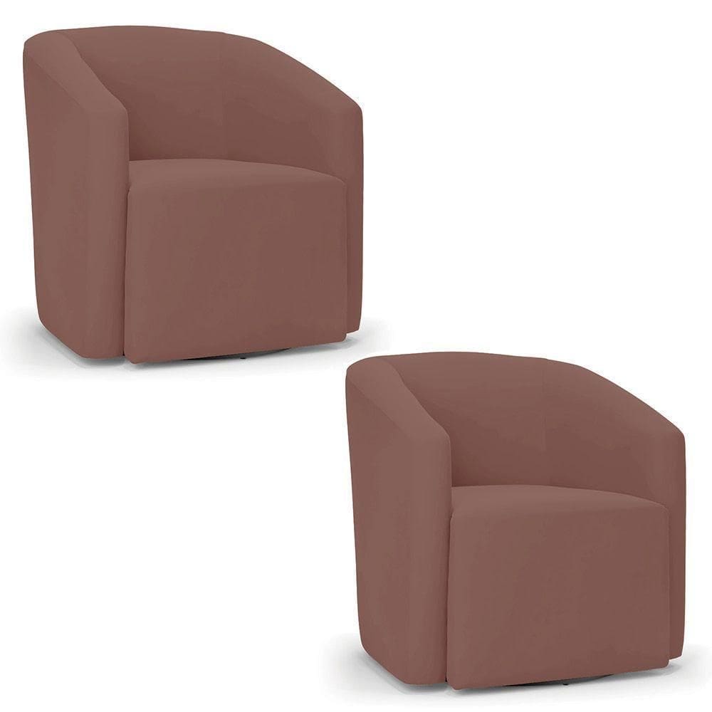 Kit 2 Poltronas Stella Max Veludo Base Giratória - D`rossi Cor Rose