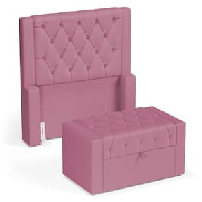 Cabeceira E Calçadeira Báu Solteiro Atena 90cm Capitonê Suede Rosa - Desk Design
