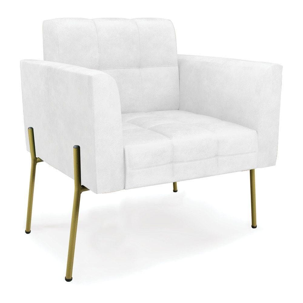 Poltrona Pé De Ferro Dourado Para Sala Elisa Corano D03 - D`rossi Cor Branco