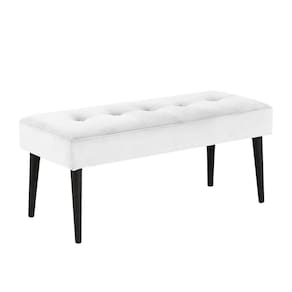 Banco Estofado Theo 1,20m Suede Branco - Inova Decor
