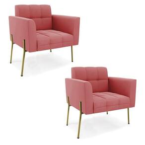 Poltrona Pé De Ferro Dourado Para Sala Kit 2 Elisa Suede D03 - D`rossi Cor Rose