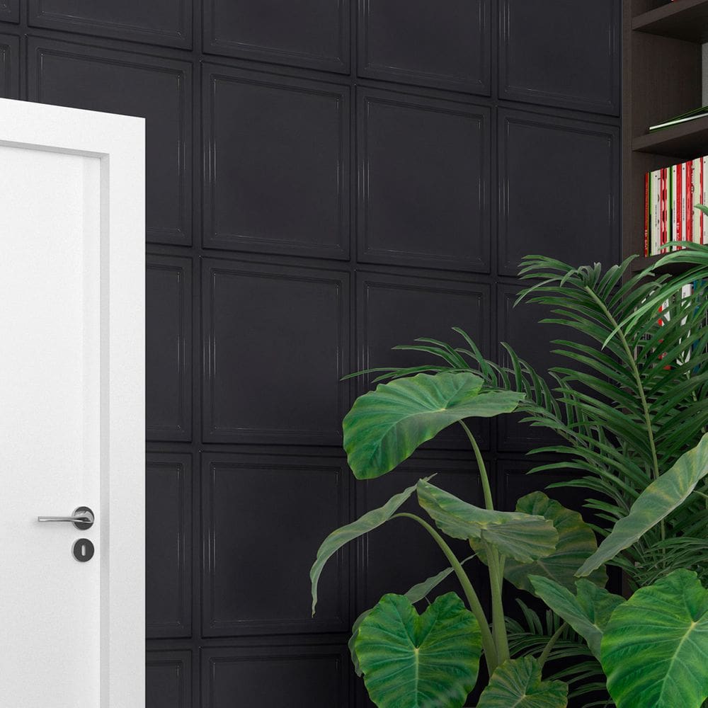 Kit c/15 Placas Decorativas PVC Boiserie efeito Gesso Preto Alto Relevo Lavavel Sala 50cm x 50cm