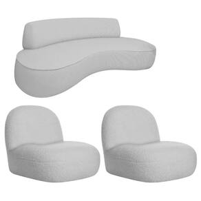 Sofá Curvo 180cm 3 Lugares E 2 Poltrona Amsterdã Linho - Adj Decor Cor Cinza Claro