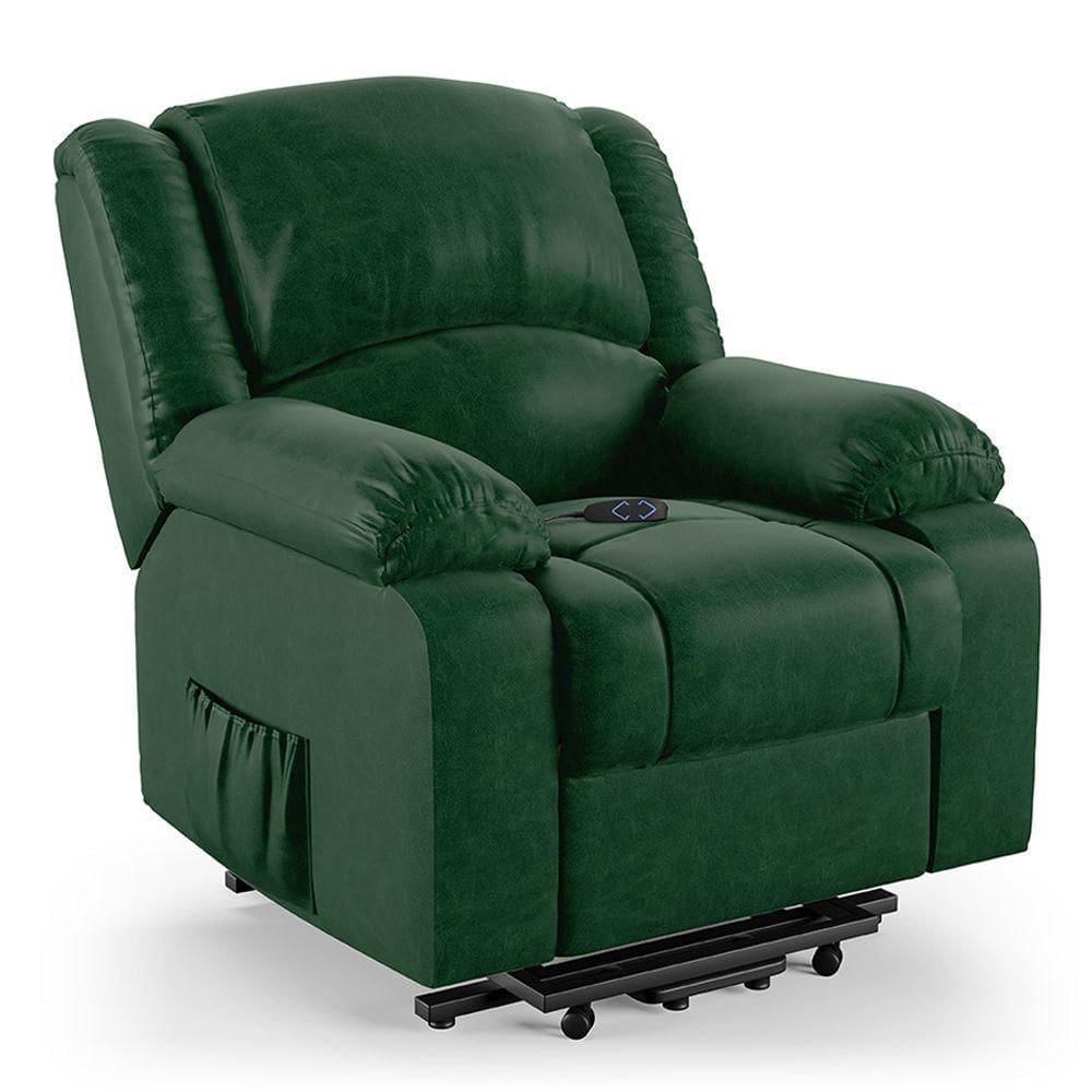 Poltrona Do Papai Reclinável Melim Elevação Lift Elétrico Pu Verde Musgo Fh1 - D`rossi