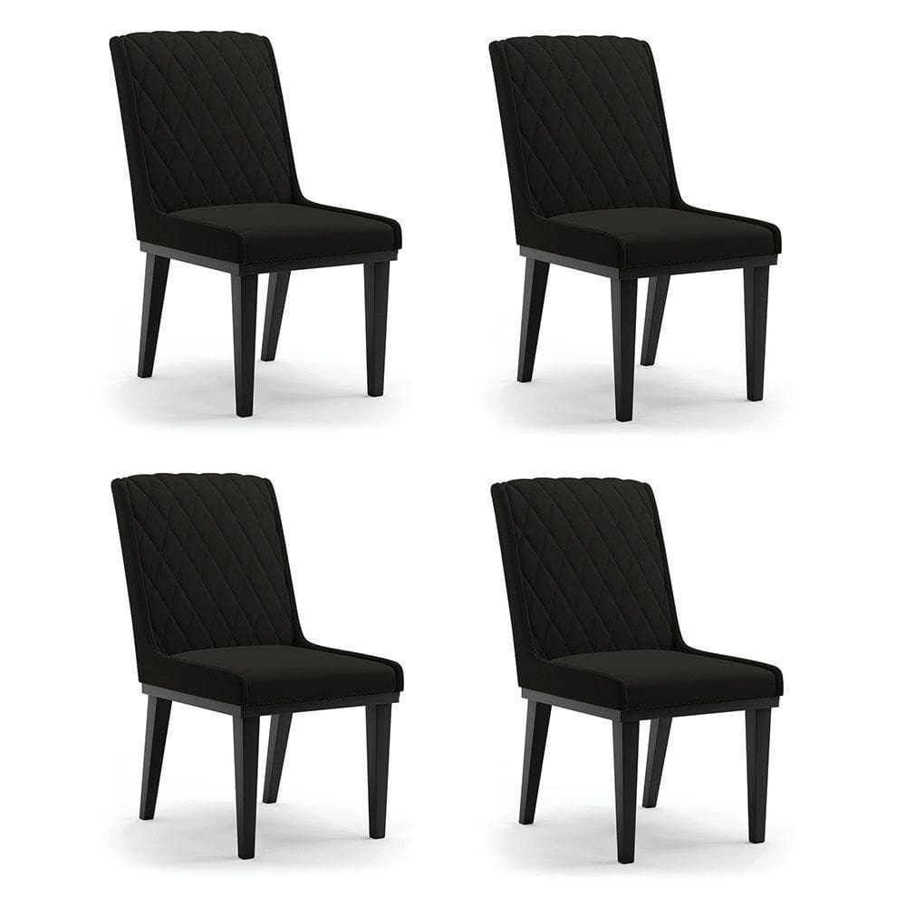 Cadeira Sala De Jantar Base Madeira Preto Kit 4 Sofia Suede Preto D03 - D`rossi