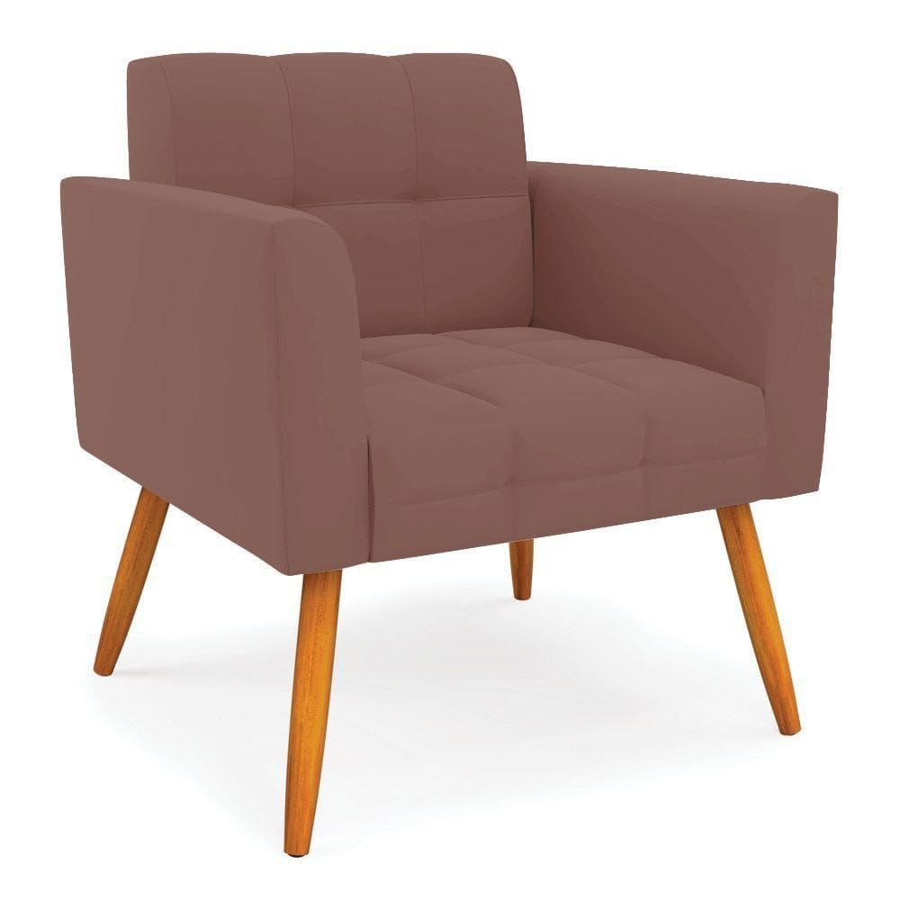 Poltrona Elisa Veludo Pés Palito Castanho - D`rossi Cor Rose
