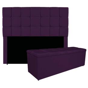 Kit Cabeceira E Calçadeira Manchester 140 Cm Casal Suede Cor Roxo