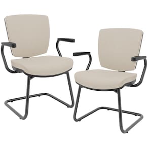 Kit 02 Cadeiras De Escritório Fixa Executiva Office Preto Slim Baixa Flexi P03 Vinil Bege