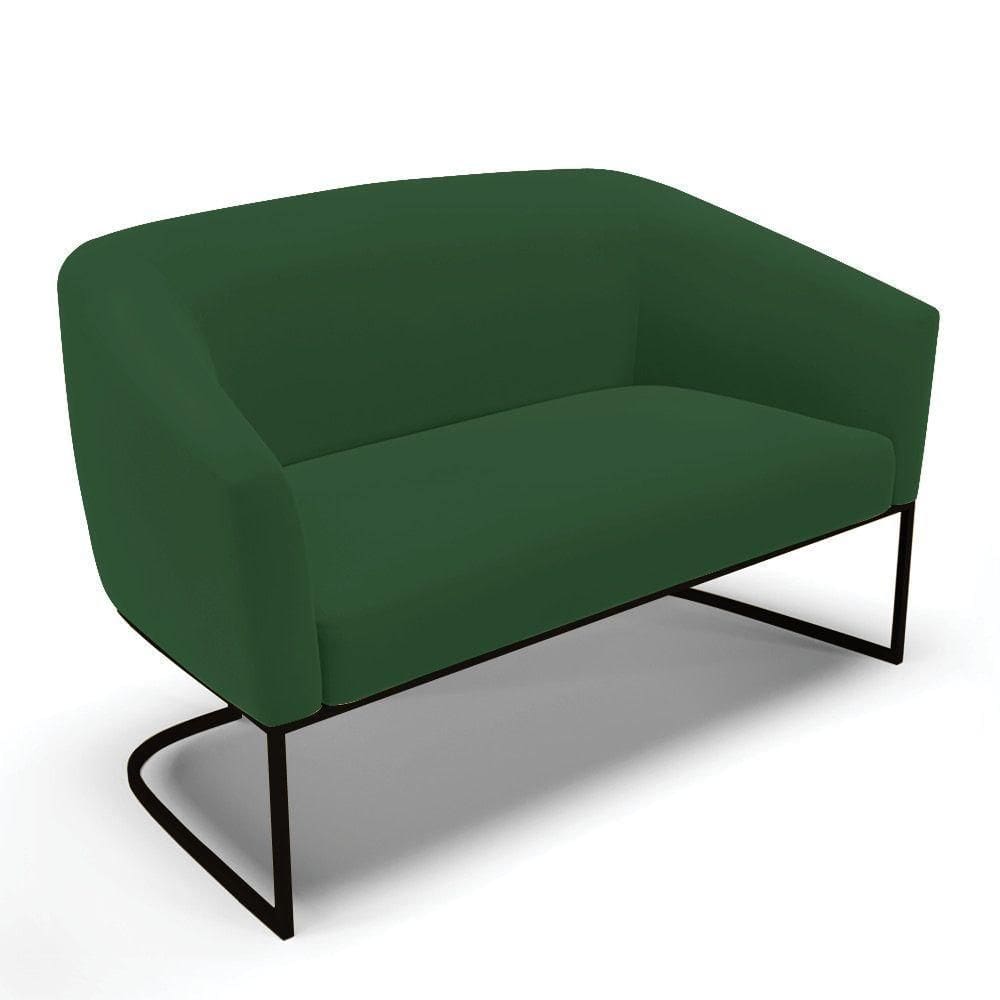 Sofá Namoradeira 2 Lugares Base Industrial Preto Stella Veludo Verde D03 - D`rossi