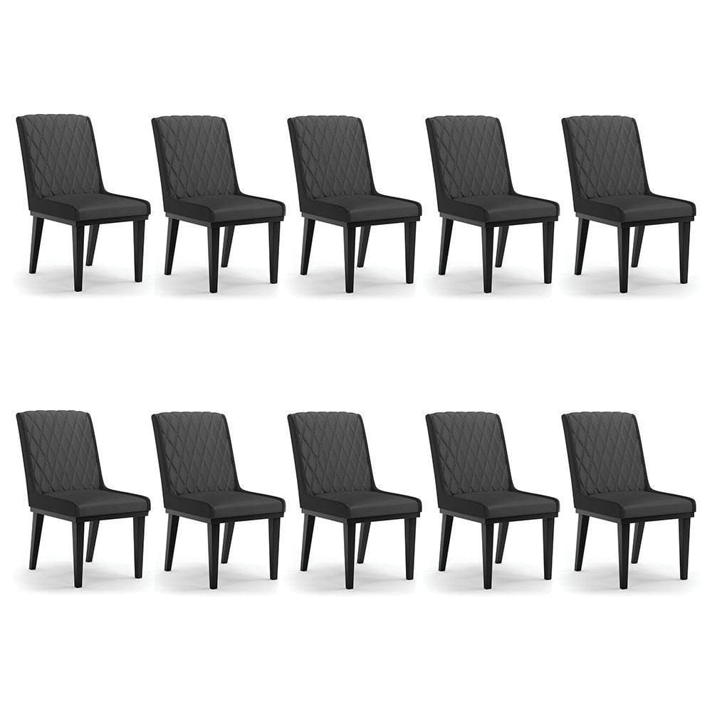Cadeira Sala De Jantar Base Madeira Preto Kit 10 Sofia Sintético D03 - D`rossi Cor Preto