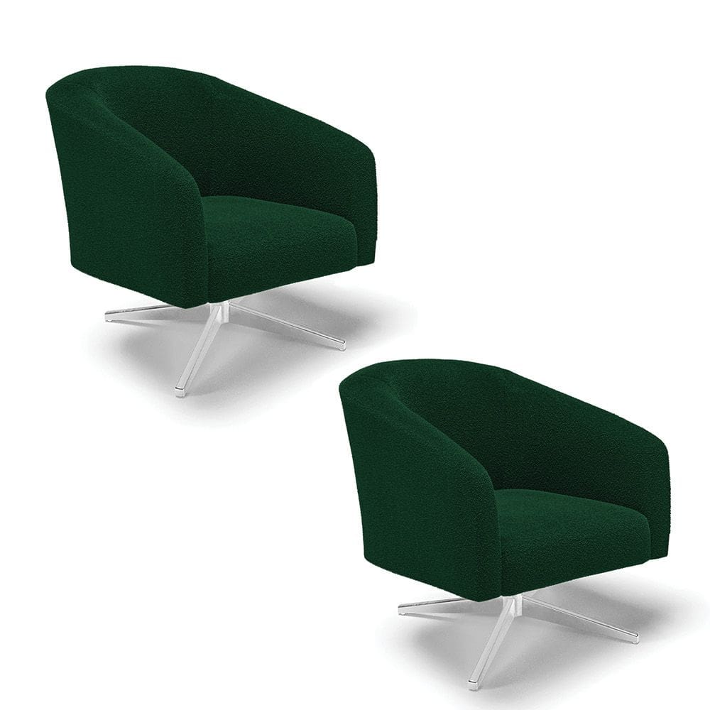Poltrona Decorativa Giratória Cromada Kit 2 Stella Bouclê Verde D03 - D`Rossi