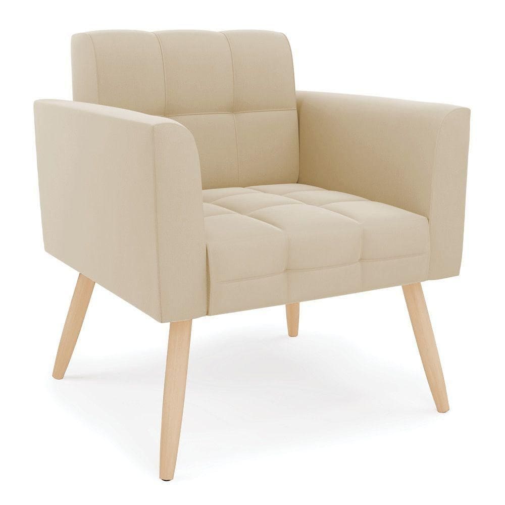 Poltrona Elisa Suede Bege Pés Palito Natural - D`rossi