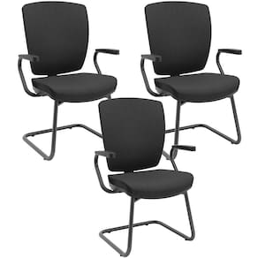Kit 3 Cadeiras De Escritório Fixa Executiva Office Preto Slim Alta Flexi P03 PoliésterPreto-Lyam