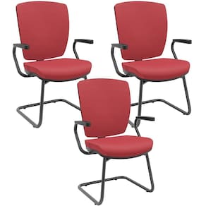 Kit 03 Cadeiras De Escritório Fixa Executiva Office Preto Slim Alta Flexi P03 Vinil Vermelho
