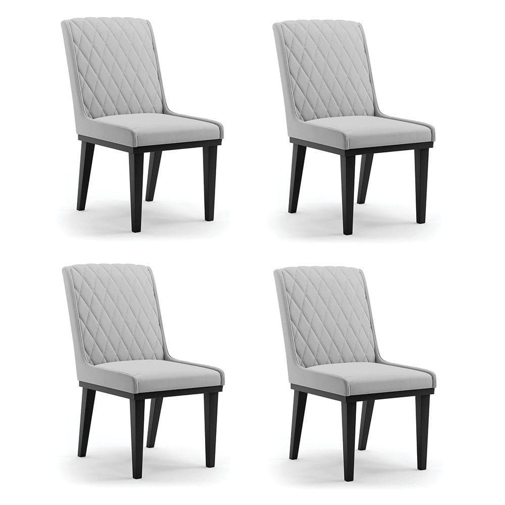 Cadeira Sala De Jantar Base Madeira Preto Kit 4 Sofia Suede Cinza D03 - D`rossi
