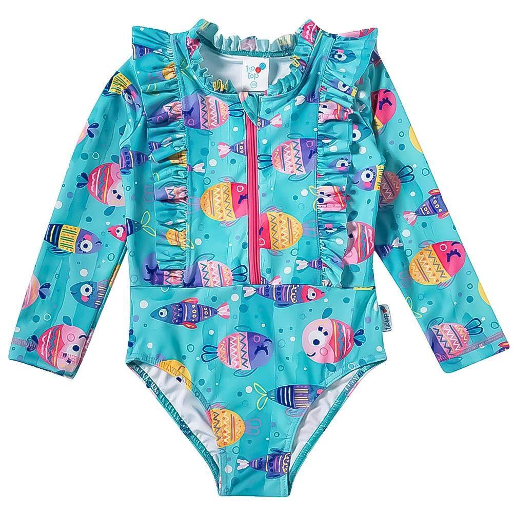 Maiô Body Praia Manga Longa Toddler Tip Top Turquesa 2296386K