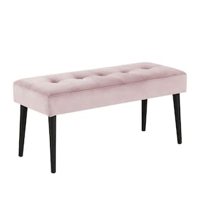 Banco Estofado Theo 1,40m Suede Rosa Bebe - Inova Decor