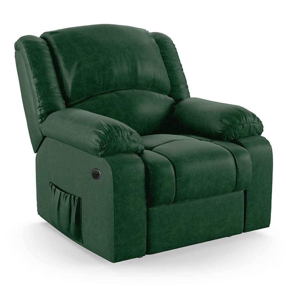 Poltrona Do Papai Reclinável Melim Power Elétrica Pu Verde Musgo Fh1 - D`rossi