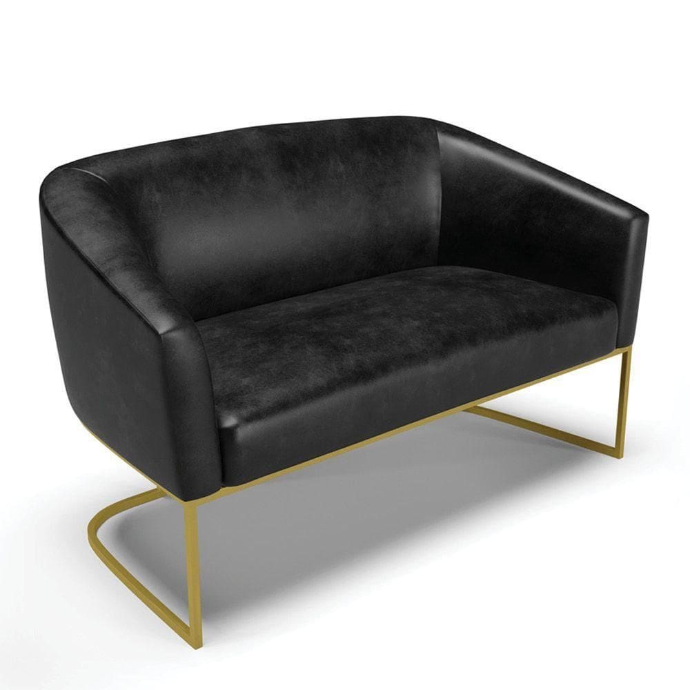 Sofá Namoradeira 2 Lugares Base Industrial Dourado Stella Corano Preto D03 - D`rossi