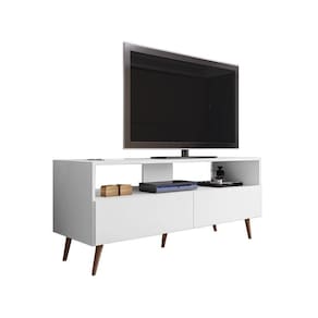 Rack Para Sala Bancada De Tv 55 Pol 136cm Pés Retrô Billy Branco M12 - D`rossi