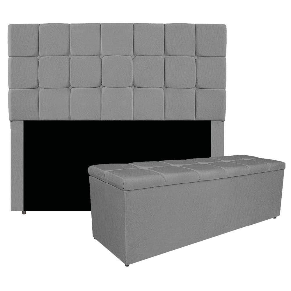 Kit Cabeceira E Calçadeira Manchester 195 Cm King Size Suede Cor Cinza