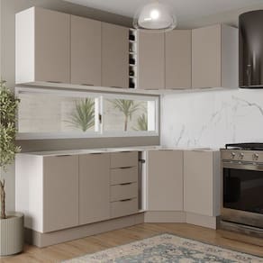 Cozinha Modulada 8 Peças sem Tampo com Rodapé 4 Aéreos e 4 Balcões Ipanema Cabecasa Madeiramadeira Cinza Trama