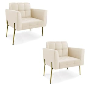 Poltrona Pé De Ferro Dourado Para Sala Kit 2 Elisa Corino D03 - D`rossi Cor Bege