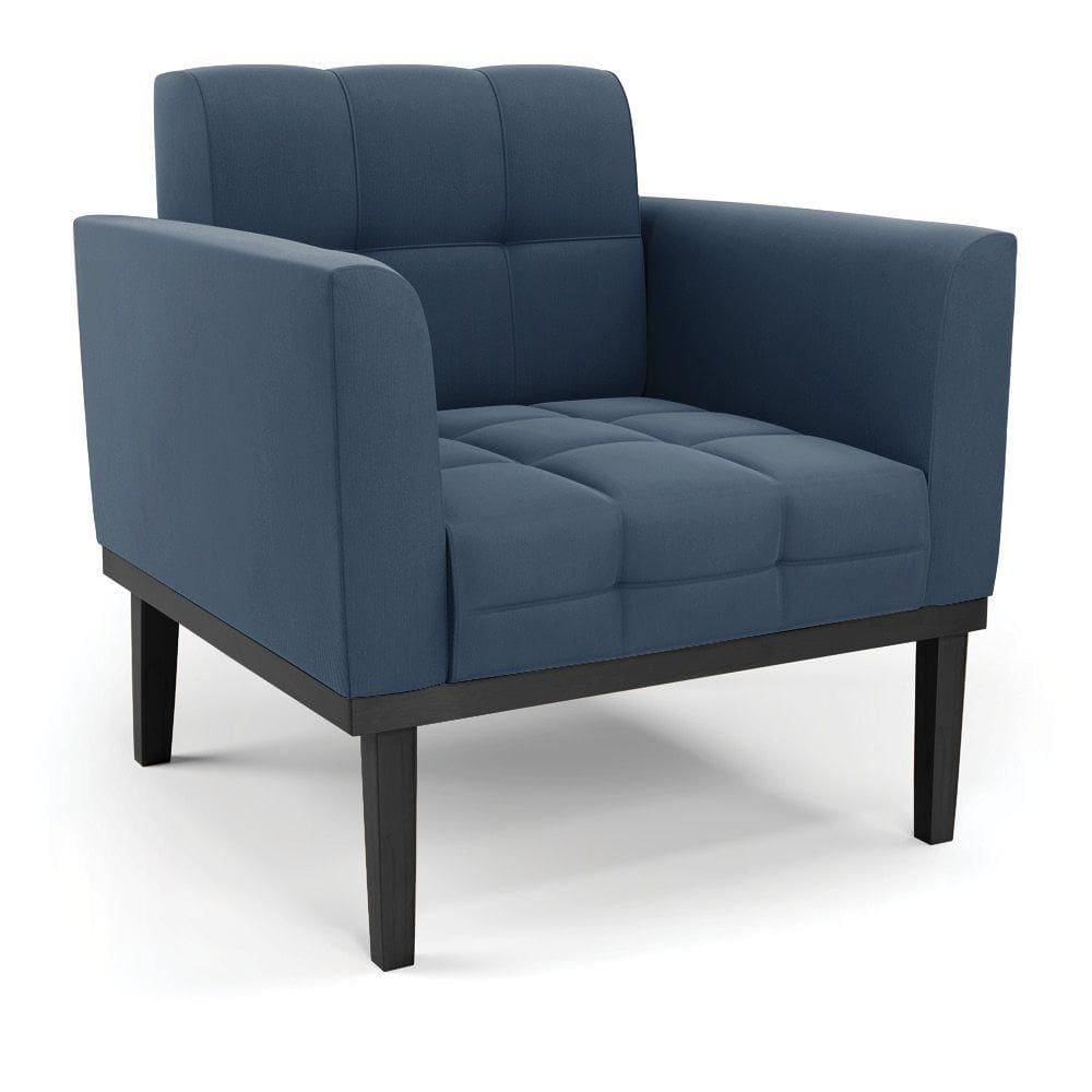 Poltrona Base De Madeira Fixa Preto Elisa Suede D03 - D`rossi Cor Azul Marinho