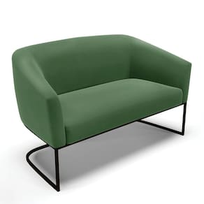 Sofá Namoradeira E Poltrona Base Industrial Preto Stella Suede Verde D03 - D`rossi