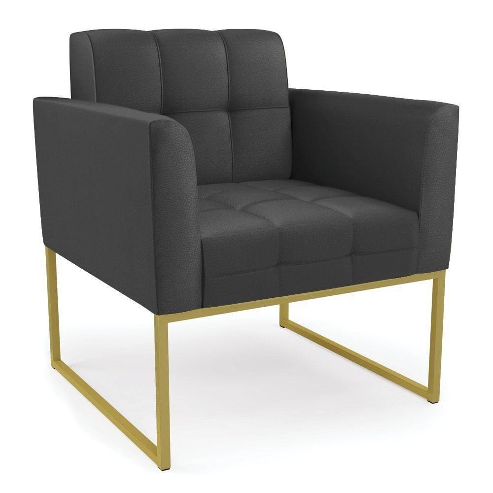 Poltrona Elisa Corino Preto Base Metálica Industrial Dourado - D`rossi