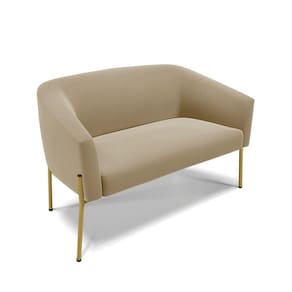 Sofá Namoradeira 2 Lugares Pé De Ferro Dourado Stella Suede D03 - D`rossi Cor Marrom Rato