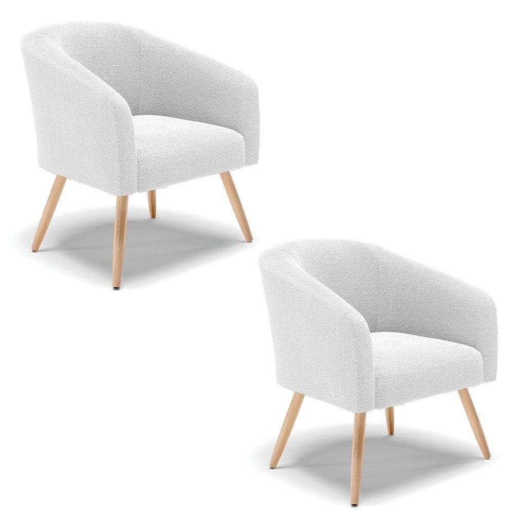 Kit 2 Poltronas Stella Bouclê Pés Palito Natural - D`rossi Cor Off White