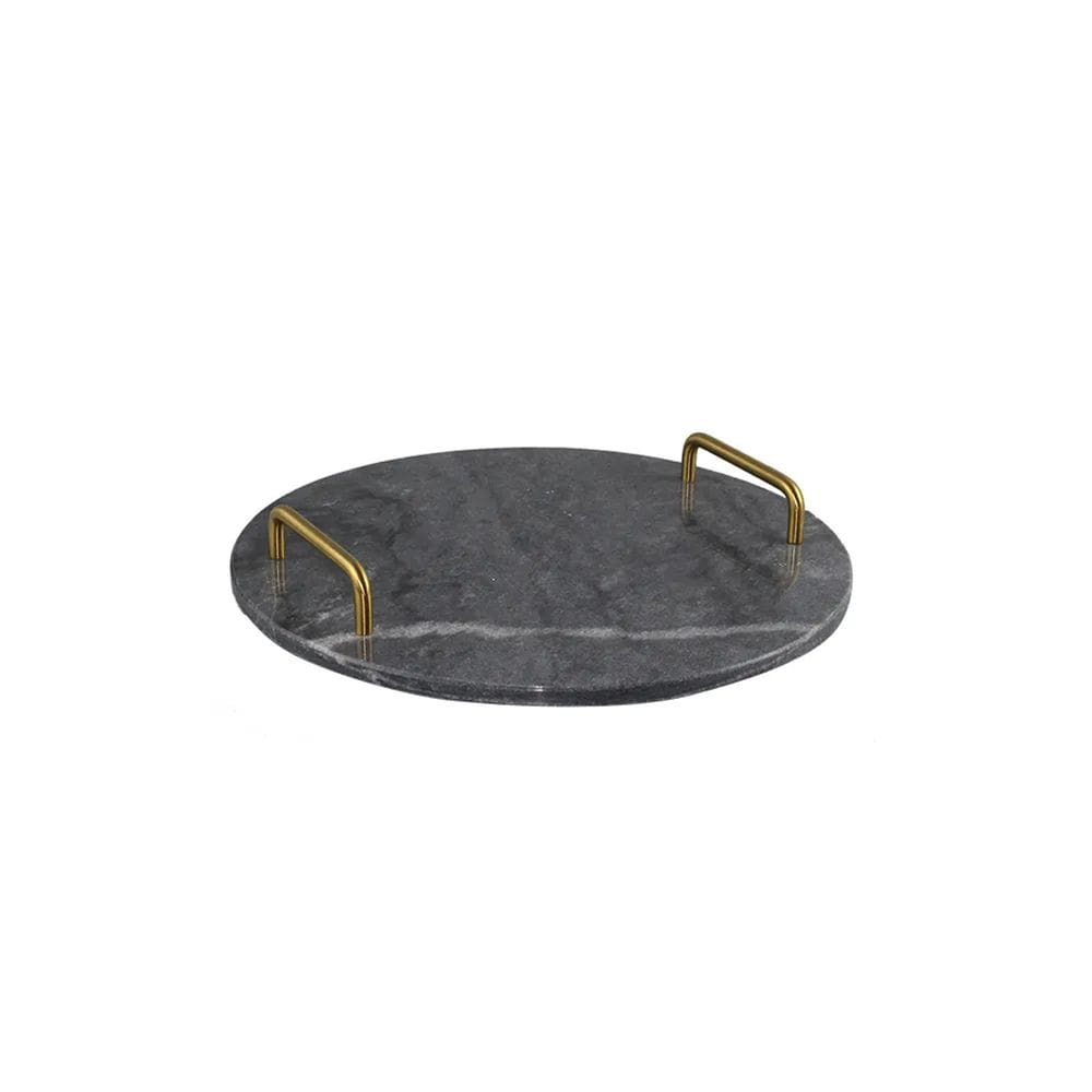Bandeja Decorativa de Mármore Preto e Dourado 30cm RJC0021 BTC