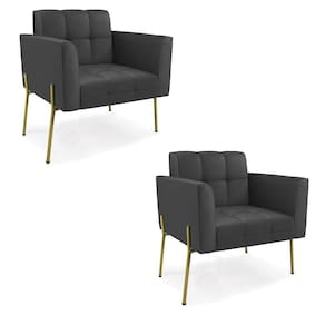Poltrona Pé De Ferro Dourado Para Sala Kit 2 Elisa Corino D03 - D`rossi Cor Preto