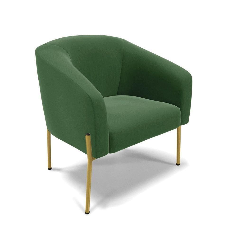 Poltrona Pé De Ferro Dourado Sala De Estar Stella Suede D03 - D`rossi Cor Verde