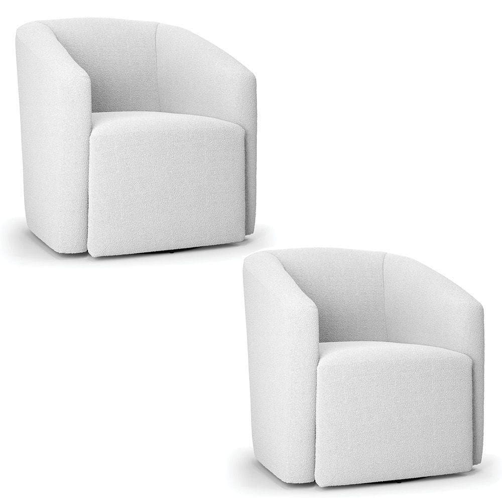 Kit 2 Poltronas Stella Max Bouclê Off White Base Giratória - D`rossi