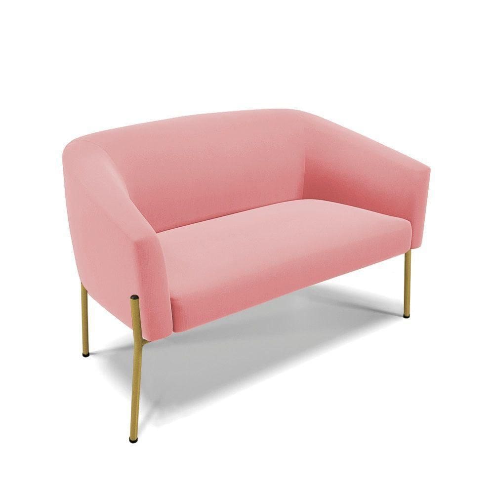 Sofá Namoradeira 2 Lugares Pé De Ferro Dourado Stella Suede Rosê D03 - D`rossi