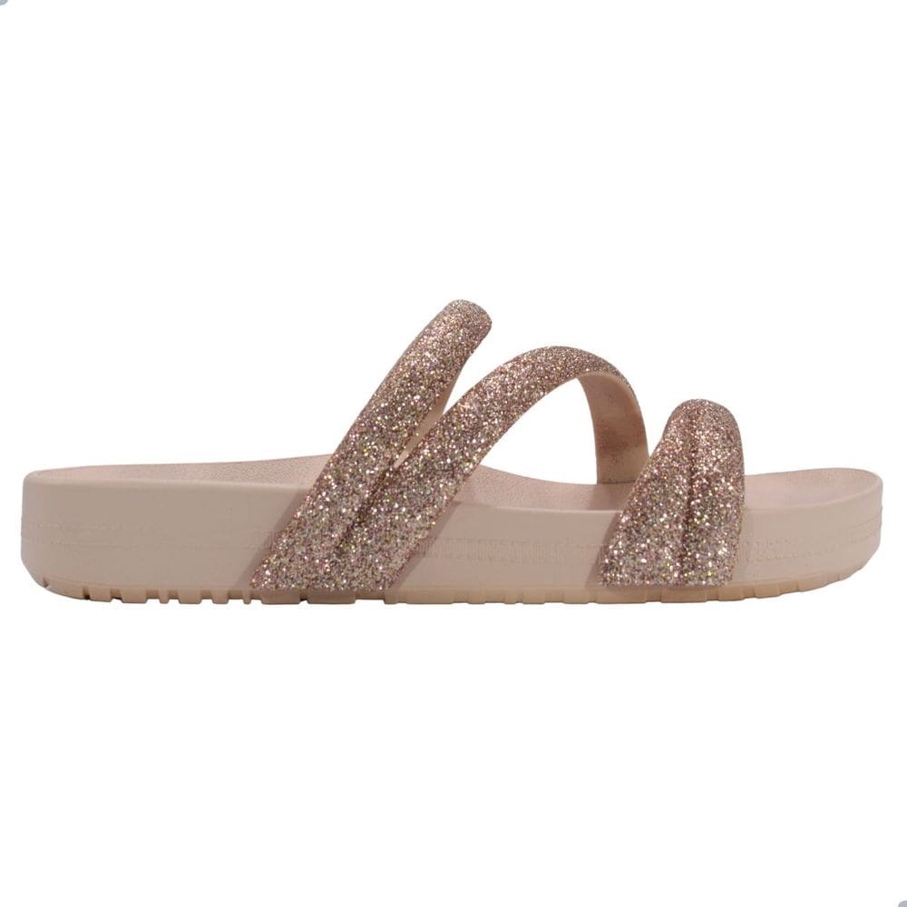 Tamanco Zaxy Slide Glitter Nude Claro