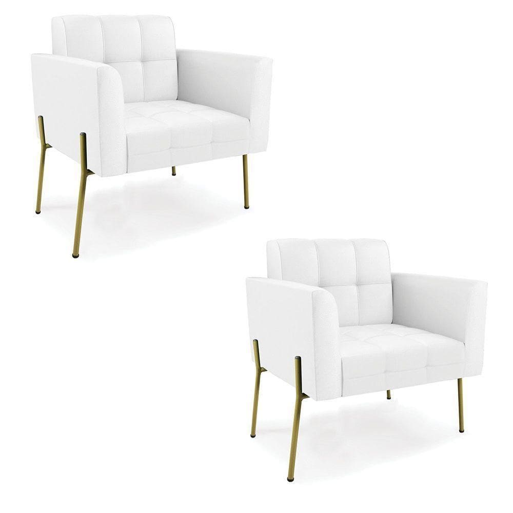 Poltrona Pé De Ferro Dourado Para Sala Kit 2 Elisa Corino D03 - D`rossi Cor Branco