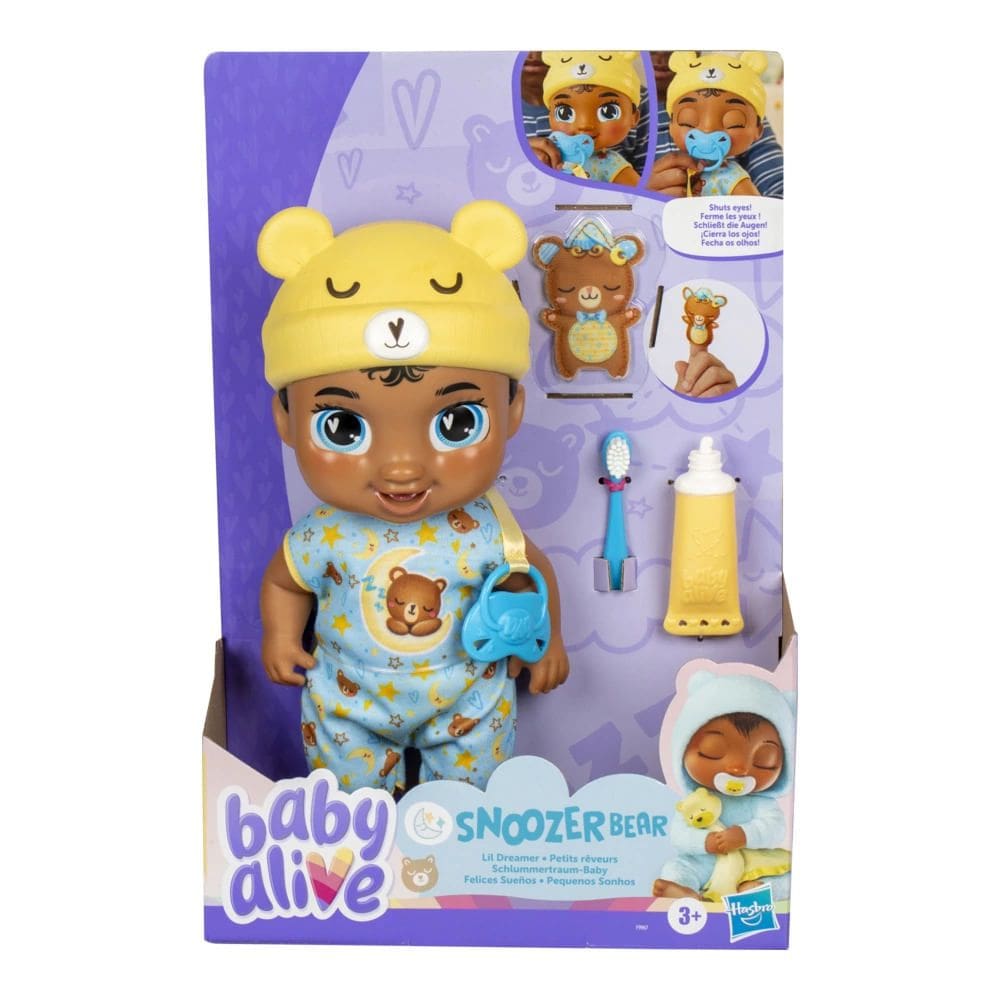 Boneca Baby Alive Pequenos Sonhos Snoozer Bear Bebê de Cabelos Pretos