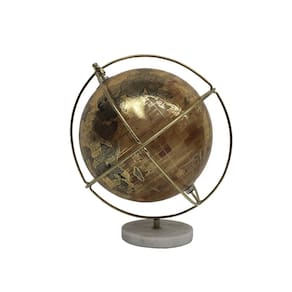 Globo Terrestre Decorativo em Metal e Mármore Dourado 28cm SRY0011 BTC